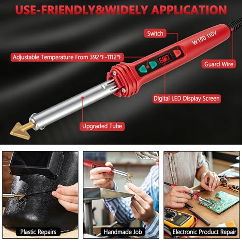 GNI Upgraded 150W LED Digital Adjustable Temperature Plastic Welder Kit - color: Red