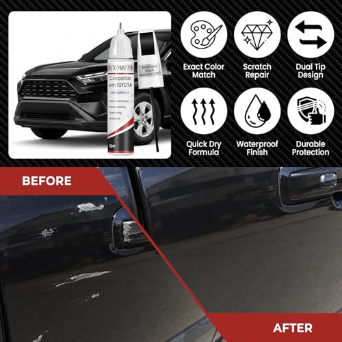 Midnight Black Metallic (218) Touch Up Paint for Toyota, 0.4 fl oz OEM Color Match Professional Grade Car Paint Scratch Remover for Avalon/RAV4/Camry/Corolla/Highlander/Prius/Sequoia/Sienna/Tacoma - color: Midnight Black Metallic