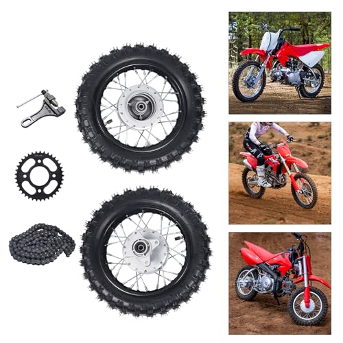 Pair Wheel Set, Front Rear Whell Rim Fit For Honda CRF50 XR50 BBR KLX Dirt Bikes, 2.50-10 Front Rear Tire Rim Wheel 2.5-10 Drum Brake Pit Bike CRF50 XR With Chain & Chain Plate