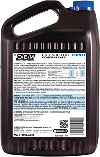 Recochem OEM 86-314BOEME Blue Premium Antifreeze Concentrate Extended Life - Euro I BLUE, 1 gallon, 1 Pack - color: Blue, style: Concentrate