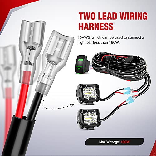 Nilight 16AWG LED Light Bar Wiring Harness Kit 2 Leads 12V On/Off 5 Pin Rocker Switch Power Relay Blade Fuse for Jeep Boat Trucks - color: 16AWG Rocker Switch Wiring Harness-2 Leads
