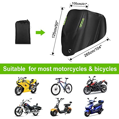 Motorcycle Cover All Season,Universal Weather Quality Waterproof Sun Outdoor Protection Scooter Shelter Tear Proof Night Reflective & Lock-Holes Storage Bag Fits up to 105" Motorcycles Vehicle