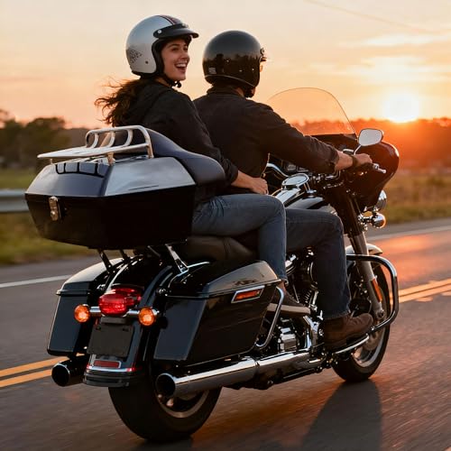 Yescom 48L Universal Motorcycle Tail Box Top Case Luggage with Top Rack & - size: 48L for Harley