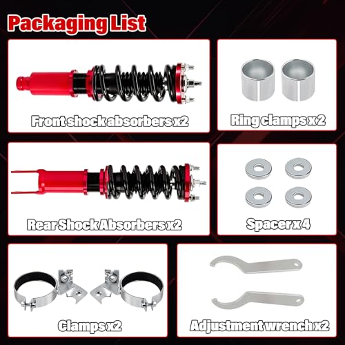 Coilovers Compatible with Honda Civic 1996-2000,CRX 1989-91,Delsol 93-97,Acura Integra 94-01 Adjustable Height Coilovers Suspension Kit Lowering Kit Red