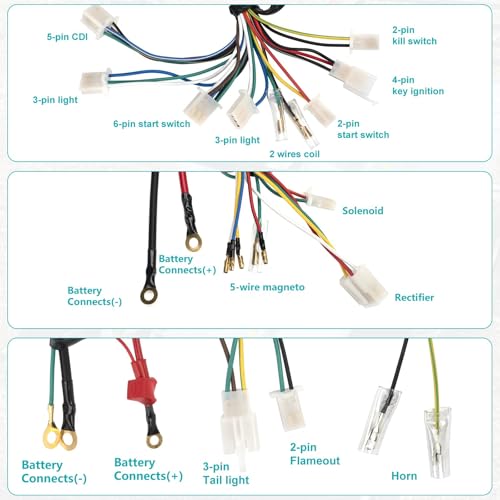 Complete Electrics Wiring Harness Kit for 4 Stroke ATV KLX (50cc 70cc 110cc 125cc) Quad Dirt Bike Go Kart taotao Stator Coil CDI Solenoid Spark Plug