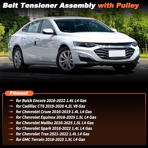 12638689 Drive Belt Tensioner Pulley Assembly for Chevy Equinox Cruze Malibu Trax Spark Belt Tensioner Assembly with Pulley for Buick Encore for Cadillac CT6 for GMC Terrain 39375