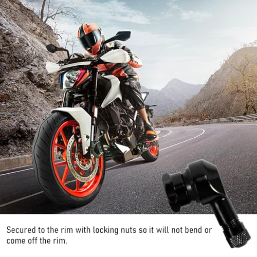 Yourkar 2 PCS Motorcycle Tire Valve Stems, 90 Degree Angle Aluminum Alloy Tire Tubeless Valve Stems with Rubber Ring, Black - color: Black