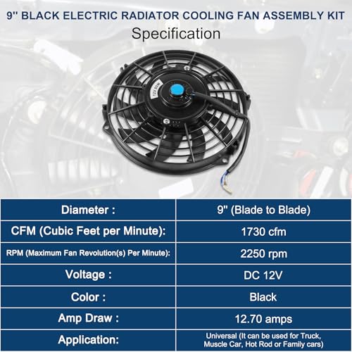 Universal 9" Inch Electric Slim Radiator Cooling Fan with Fan Mounting Kit Push Pull 12V 80W Radiator Fans 9Inch Black 2 Sets - color: Black, size: 9 Inch*2