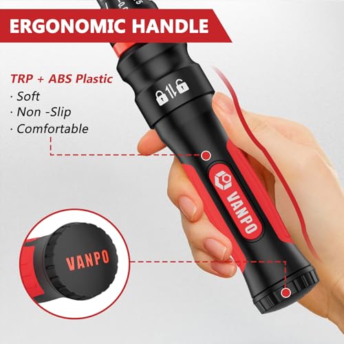 VANPO Torque Wrench 1/2-Inch Drive, 10-170.0ft.lb/13.60-230.5Nm,72 Tooth, TRP+ABS Plastic Handle, Click Torque Wrench with 1/2" to 3/8" Adapter & 125mm Extension Bar for Moto, Automotive Maintenance
