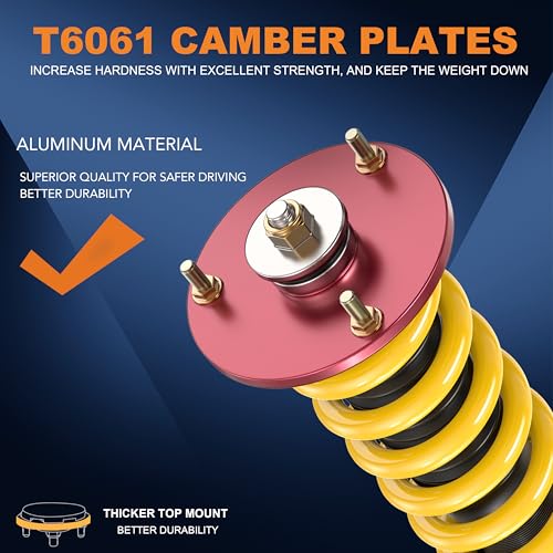 KUIPERAUTO Coilovers Lowering Struts Compatible for 2006-2010 Dodge Charger SRT-8 Front & Rear Shocks Adjustable Height Suspension Coil Spring Strut (RWD Only)(Set of 4)(Yellow) - size: 2006-2010 Dodge Charger
