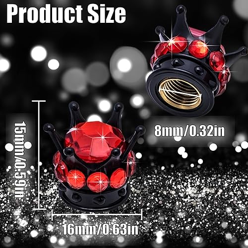 4PCS Crown Bling Tire Stem Valve Caps, Crystal Diamond Car Wheel Tire Valve Caps Universal Copper Core Stem Covers for Cars, SUV, Trucks, Bikes, Motorcycles, Bicycles (Black & Red) - color: Black & Red