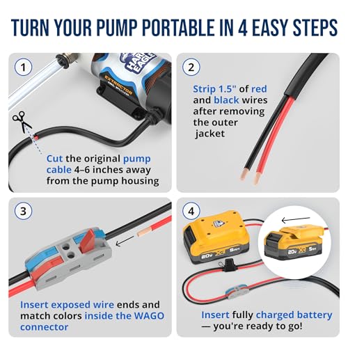 Harpy Eagle Battery Adapter for Yellow 20V MAX Batteries – Compatible Oil Extractor Pump – Includes 30A Fuse, WAGO Connectors & 12AWG Wires – Battery & Pump Not Included - size: Yellow Battery Adapter