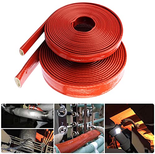 Fuel Line Heat Shield Insulation Heat Shielded Fire Sleeve Silicone Coated Fiberglass Heat Protection for Automotive Hose Lines & Electrical Wiring-(Red 1/2" ID x5FT) - color: Red, size: 1/2" ID x 5FT