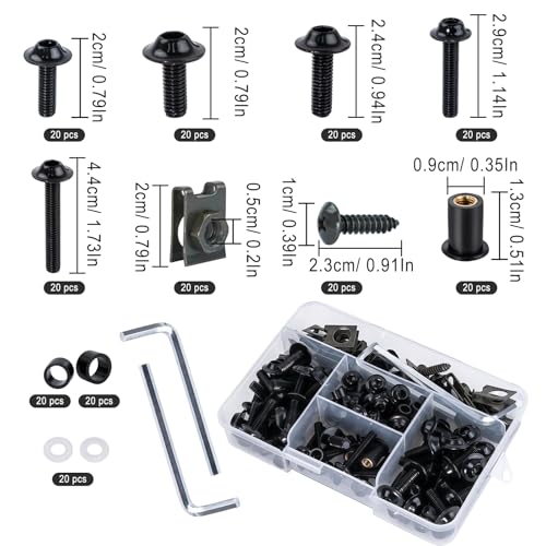177PCS Motorcycle Fairing Bolt Kit, M5 M6 Stainless Windscreen Screw Set, Universal Fairing Bolt Kit for Kawasaki, Suzuki, Honda, Yamaha, BMW, Ducati & GSXR (Black)