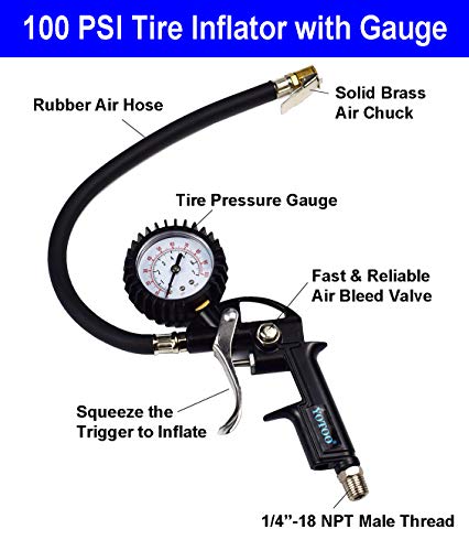 YOTOO Heavy Duty Air Compressor Accessory Kit 18-Piece, 1/4" NPT Air Tool Kit with 100 PSI Tire Inflator Gauge, Heavy Duty Air Blow Gun and Air Hose Fittings - size: Kit without Hose