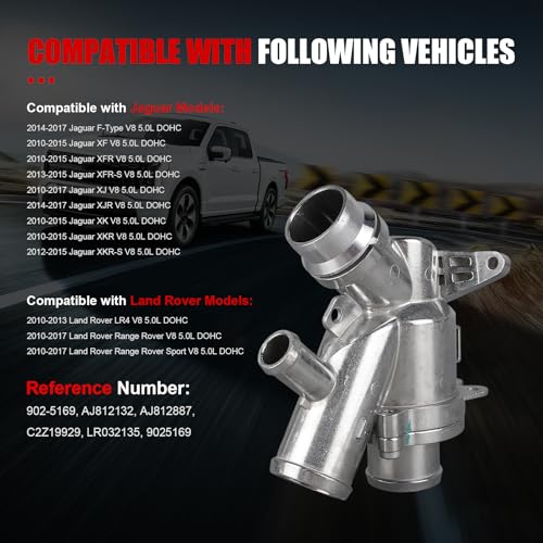 Engine Coolant Thermostat Housing Assembly w/Gasket Compatible with Land Rover Range Rover Sport LR4 Jaguar XF XFR XFR-S XJ XJR XK XKR XKR-S,Replaces# LR032135 AJ812132 AJ812887 - size: 902-5169