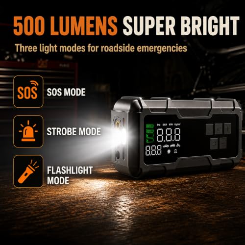 9000A Car Jump Starter with Air Compressor, Portable Battery Booster Pack Tire Inflator, Power Bank Cars Owner SUVs Trucks Road Trips Gift