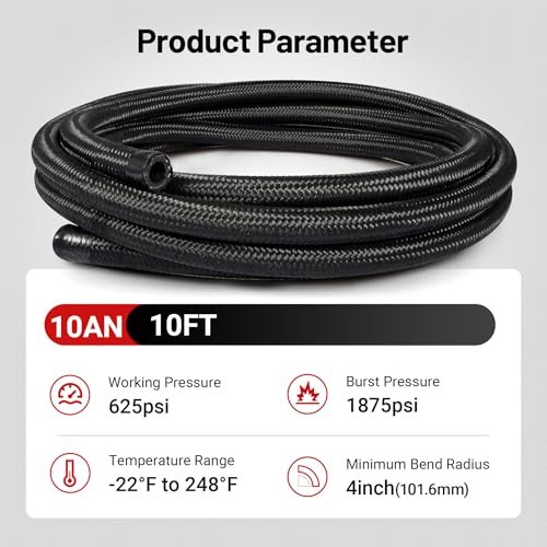 EVIL ENERGY 10AN Fuel Line Kit, 10AN Hose Nylon Braided Fuel Line Hose Fitting Kit CPE Fuel Hose 10FT Black - size: 10AN 10FT