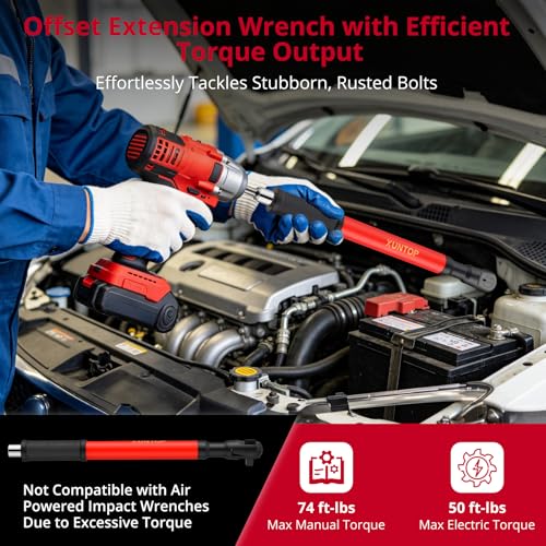 XUNTOP 1/2"Offset Extension Wrench,Impact Ratchet Extender for Tight Spaces - color: Red and Black