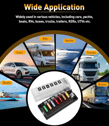 6 Circuits Waterproof Marine Fuse Panel, ATO Blade Fuse Block with LED Indicator 12V 24V Golf Cart Fuse Box 12 Volt Marine Fuse Block with Protection Cover for Car Automotive Boat RV Truck - color: 6 Way Fuse Block - Single Side