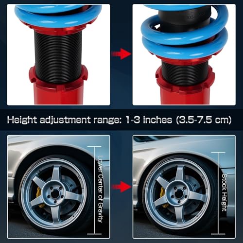 24 Levels Adjustable Coilovers Compatible with Honda Civic 1988-2000 CRX 1992-1995 Delsol 1993-1997 Integra 1990-2001 High Poundage Coil Spring Absorber Struts Suspension Lowering Kit Red - color: Red