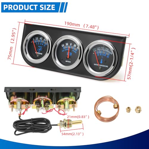 MH 2inch 52mm Triple Gauge Set Car Auto 3 Gauges Cluster Set kit
