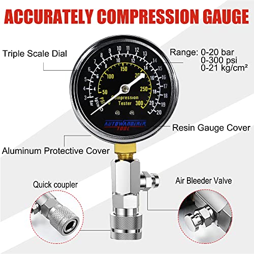8Pcs Engine Fuel Compression Tester Gauge Kit with Adapter for Car Truck