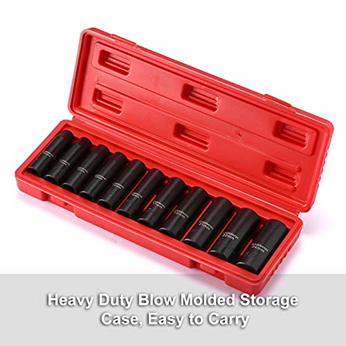 CASOMAN 11 Pieces 1/2-Inch Drive Deep Impact Socket Set, 6-Point, Metric, 10mm to 24mm - size: 10mm-24mm, Deep