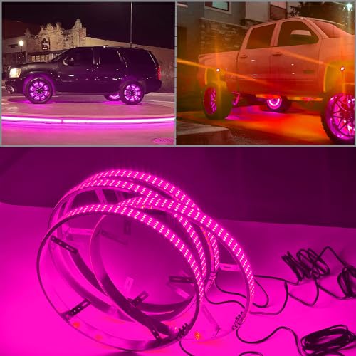 15.5 Inch Quad Row RGBW Wheel Lights for Truck & Car | Smart Wheel Ring Lights with Brake Light & White Courtesy, IP67 Waterproof, App+RF Remote Control - size: Quad Row-15in