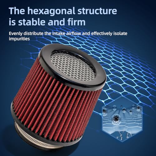 3" 3.5" 4" Inlet Car Replacement Cold Air Intake Filter 76mm 89mm 102mm 3 Sizes in 1 High Flow Performance Cone Air Filter (Red) - color: Red
