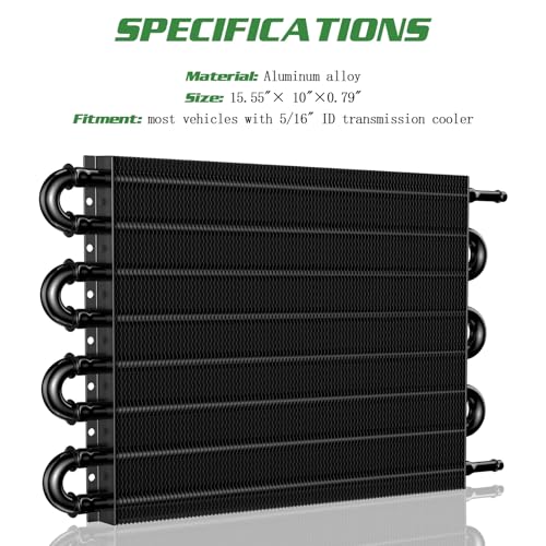 Universal 5/16" Transmission Oil Cooler Kit, Aluminium alloy 8 Pass Tube and Fin Oil Cooler Kit with Hose Mounting Kit, Black - color: Black, size: 8 Pass