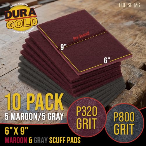 Dura-Gold Premium 6" x 9" Scuff Pads, 5 Each Maroon General Purpose & 5 - color: Maroon/Gray