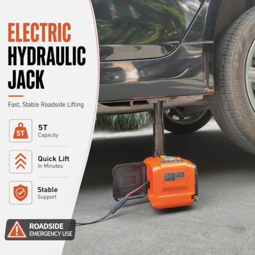 E-HEELP Electric Car Jack Kit 5 Ton 12V with Impact Wrench, 6.1-17.7 in