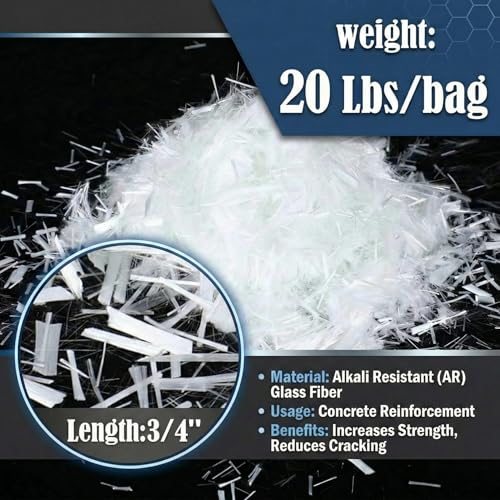 Marsui 20 lb 3/4'' (19 mm) Fiberglass for Concrete Cement Mortar Mix, Reinforcement Anti Seepage Anti Cracking White Fibers Fiberglass for Concrete Building Walls Garden Floor
