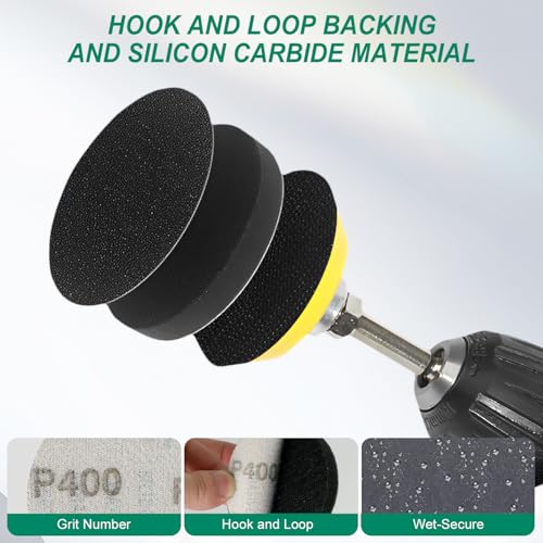 134Pack 3 Inch Wet Dry Sanding Discs Kit for Drill Sanding Attachment, 60 to 10000 Grit with 1/8" 1/4" 5/8" Adapters, Buffing Pads for Car Headlight Cleaning, Scratch Removal, Auto Detailing
