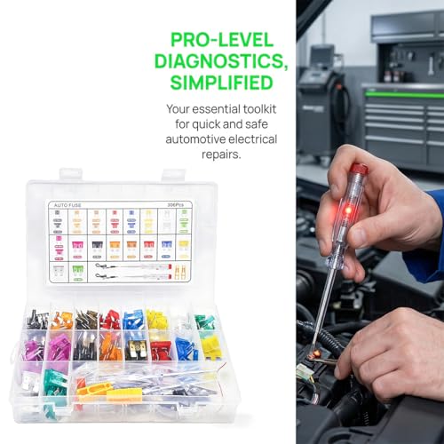 306PCS Car Fuse Assortment Kit, 2 5 7.5 10 15 20 25 30 35 Standard & Mini & Low Profile Mini Vehicle Blade Fuses with 2 Fuse Puller 2 Circuit Tester, Auto Replacement, Universal Fit