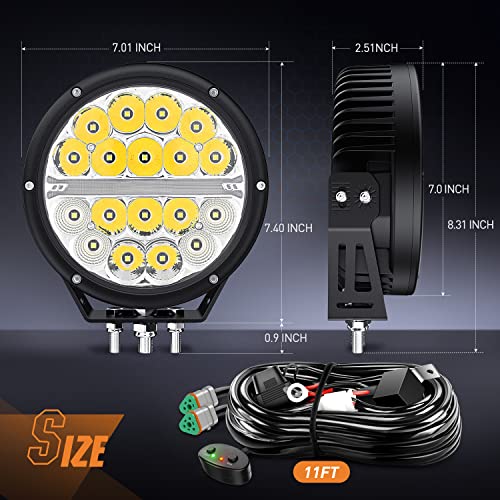 Nilight 7 Inch 2 PCS 90W 9850LM Round LED Offroad Driving Lights with DRL - color: 2Pcs 90w 7Inch white DRL Light Kit