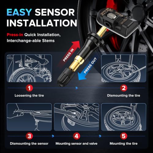 Autel TPMS Sensors Set of 4, MX-Sensor 315+433Mhz 2in1 Rubber Valve