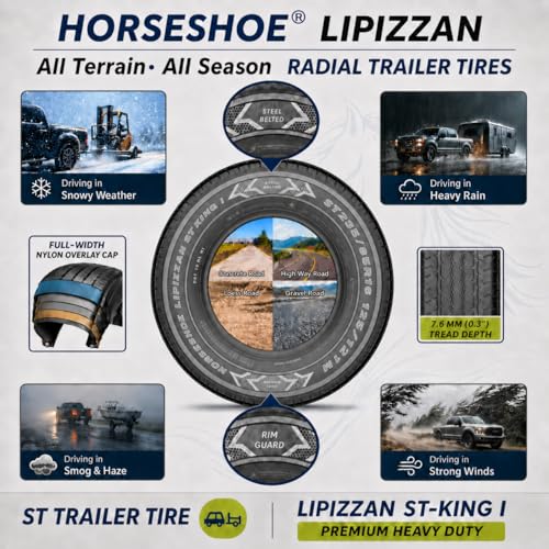 HORSESHOE LIPIZZAN 4 New ST235/85R16 12PR ST-KING II Steel Belted Radial LRF Super Heavy Duty Premium Trailer Tire w/Featured Rim-Guard-Wall 128/124M 81mph BSW A/T A/S 235 85 16 (4, ST 235/85R16 12PR) - size: ST 235/85R16 12PR
