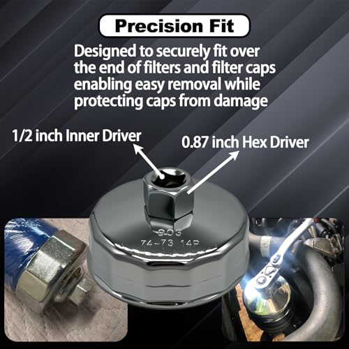 74mm Oil Filter Wrench, 14 Flute Wrench & 1/2Inch Square Drive Flute Oil Filter Removal Tool - size: 74mm 14 Flute