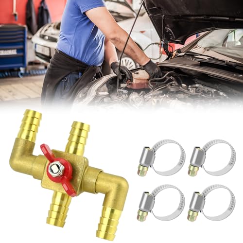 QWORK Solid Brass 5/8" 4-Way Heater Control Valve with Switch, 16mm Hose Barb Automotive Bypass