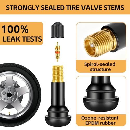 10 Pcs Snap-in Tire Valve Stems, TR413 Rubber Tubeless Tire Valve Stems - Fits 0.453 Inch Rim Holes, Replacement Valve Stems for Tubeless Tires on Cars, Trucks, Lawn Mowers, Go-Karts (Black)