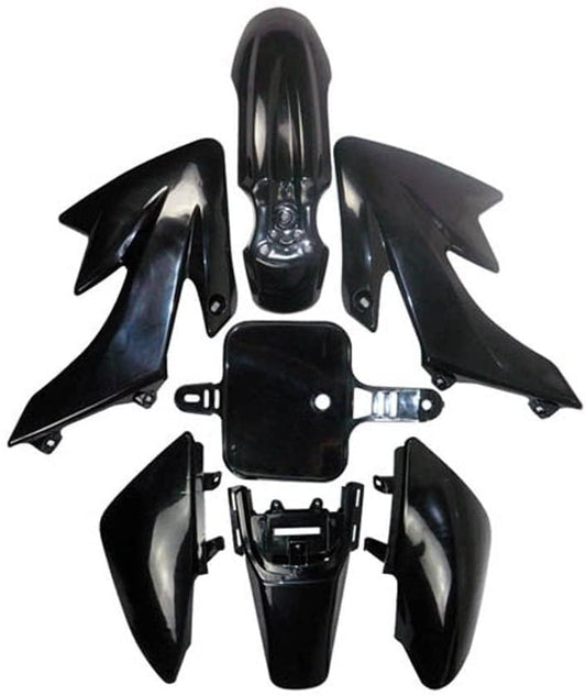Black Pit Bike Plastic Kit with Graphics | 7-Piece CRF50 Style Body Set | Fits 50cc 70cc 90cc 110cc 125cc Dirt Bikes | Includes Decals for Custom Look