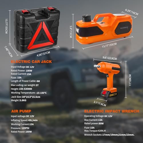 E-HEELP Cordless Electric Car Jack Kit 5 Ton with Battery, Pump and Wrench