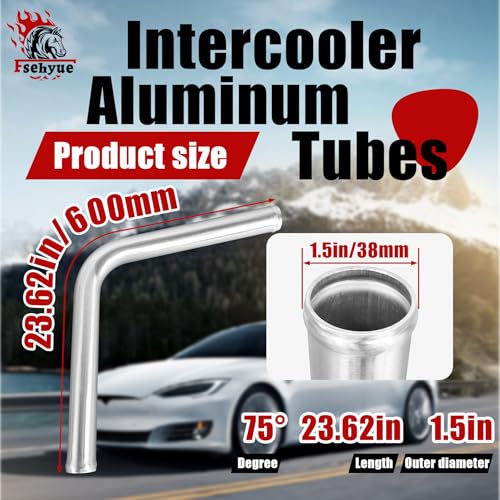 1.5" 38mm OD Aluminum Intercooler Pipe 75 Degree Elbow Aluminum Pipe 23.5in 600mm Length Intercooler Piping Air Intake Tube Aluminum Round Tube Wire Drawing Treatment Silver - color: 75 degree, size: OD: 1.5"(38mm) L: 23.62"(600mm)