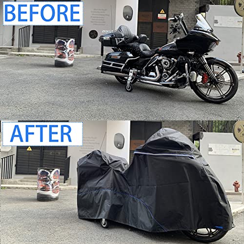 FENRIR 108" Motorcycle Cover Waterproof Outdoor Storage Exhaust Pipe Anti-Scalding Antenna Hole for Harley Davidson Touring Road Glide Ultra Limited Indian Roadmaster Pursuit Honda Gold Wing K1600GTL - size: Touring 108.26"X43.3"X51.18