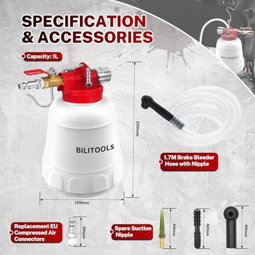 BILITOOLS 1L Universal Brake Bleeder Kit, Vacuum Brake Fluid Bleeding Tool - style: 1L Pneumatic Brake Bleeder Tool
