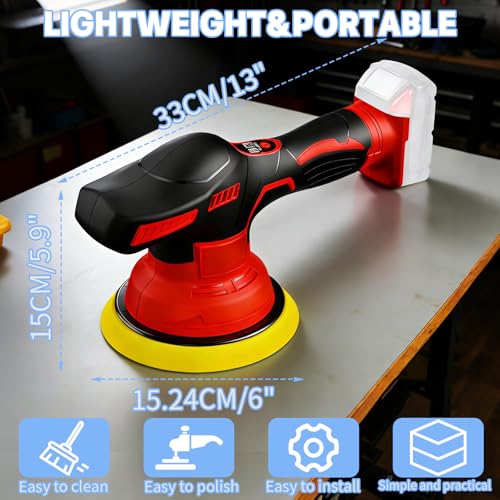 Updated Cordless Car Buffer Polisher Kit, 6 Inch Car Buffer with 8-Speed Orbital Design (2500-6000 RPM) & LED Display, Orbital Sander Lightweight Detailing Tool for Car Scratch Removal and Waxing