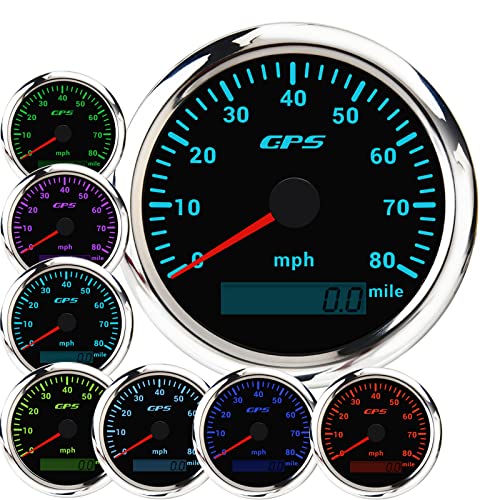KAOLALI GPS Speedometer 85mm 3-3/8" Car Speedometer Gauge GPS Antenna 0-80 MPH for Car Motorcycle Boat Marine Truck fit 9-32V 7 Colors Backlight - color: 80MPH-Silver