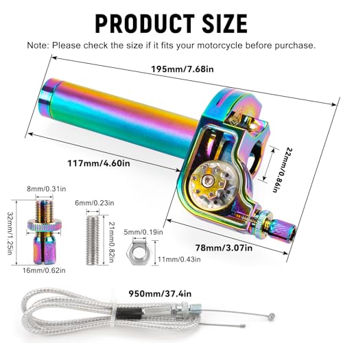 XINGWU Mini Bike Throttle Kit Universal 7/8" 22mm CNC Quick Action Twist Throttle with Cable Throttle Assembly for CRF KLX SSR TTR 50cc-250cc Dirt Pit Bike Mini Bike ATV Motorcycle (Colorful) - color: Colorful